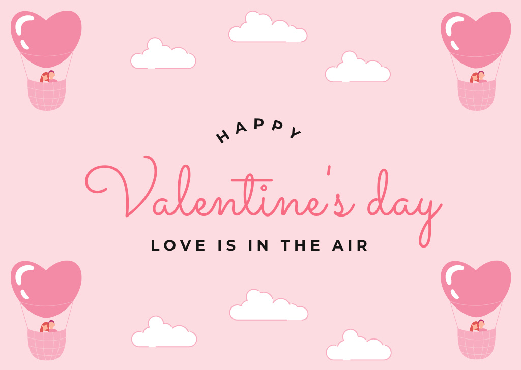 Congrats on Valentine's Day with Couple in Love in Balloon In Pink Card – шаблон для дизайну