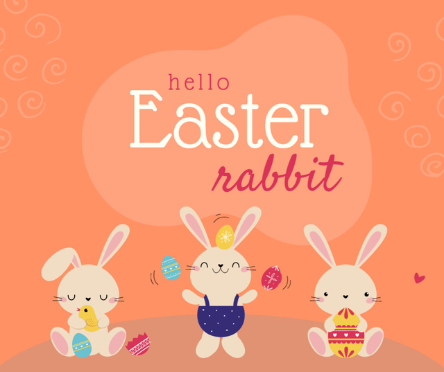 Easter Holiday Celebration Announcement with Pretty Rabbits Facebook Modelo de Design