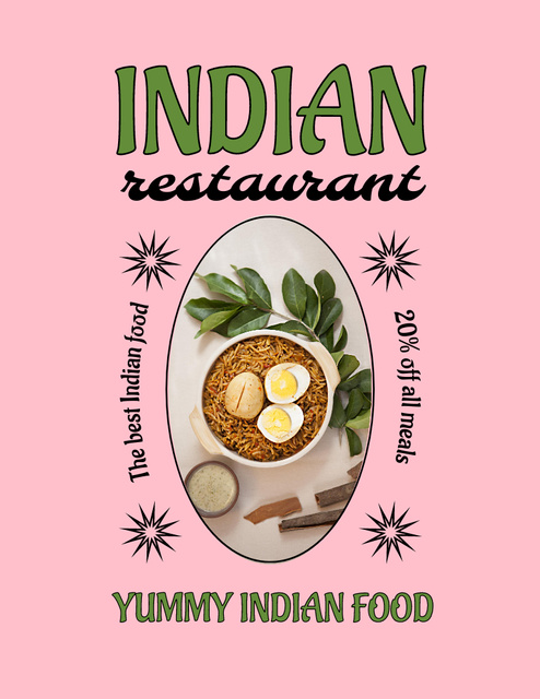 Indian Restaurant Ad with Delicious Dish Flyer 8.5x11in Design Template