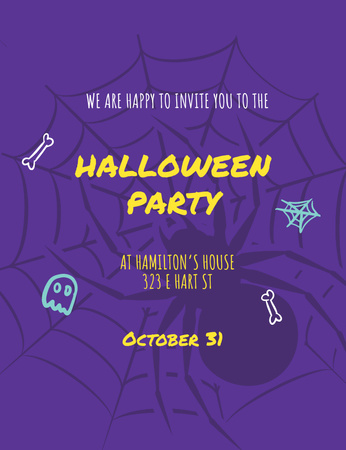 Halloween Party Announcement on Simple Purple Layout Invitation 13.9x10.7cm Design Template
