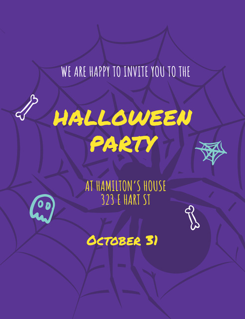 Plantilla de diseño de Halloween Party Announcement on Simple Purple Layout Invitation 13.9x10.7cm 