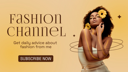 Channel about Fashion with Beautiful Young Woman with Flowers Youtube Thumbnail Design Template