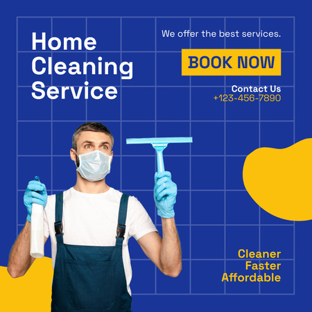 Cleaning Service Offer with a Man in Uniform Instagram AD Design Template