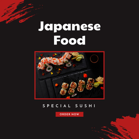 Designvorlage Japanisches Lebensmittelangebot Rot und Schwarz für Instagram