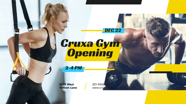 Plantilla de diseño de Gym Opening announcement People Working Out FB event cover 