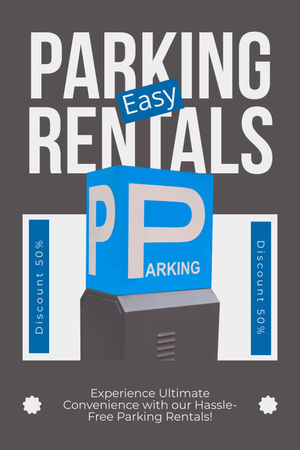 Designvorlage Werbung für Parkplatzvermietung auf grauer Farbe für Pinterest