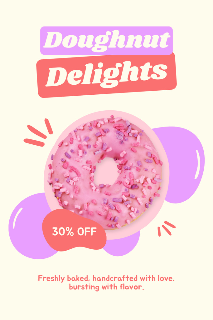 Modèle de visuel Doughnut Delights Ad with Pink Glazed Sprinkled Donut - Pinterest