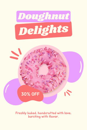Plantilla de diseño de Anuncio de Donut Delights con donut espolvoreado glaseado de color rosa Pinterest 