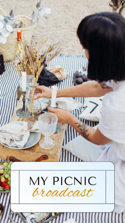 Online Picnic Announcement with Woman sitting on Blanket Instagram Story Design Template