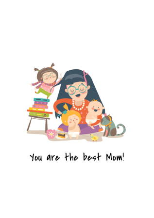 Anneler Günü Tebrik Aile İllüstrasyonu ile Postcard A5 Vertical Tasarım Şablonu