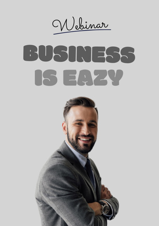 Szablon projektu Business Event Announcement with Smiling Businessman Flyer A7