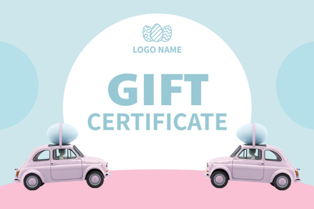 Pink Retro Toy Car Carrying Easter Eggs on Roof Gift Certificate Design Template