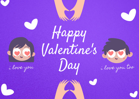 Ontwerpsjabloon van Card van Valentijnsdaggroeten met schattige jongen en meisje en harten