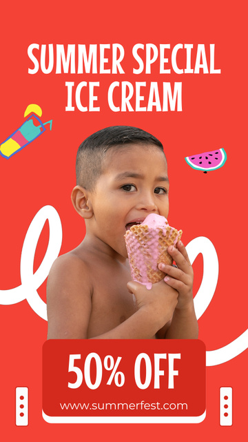 Designvorlage Summer Sale of Ice-Cream with Cute African American Kid für Instagram Video Story