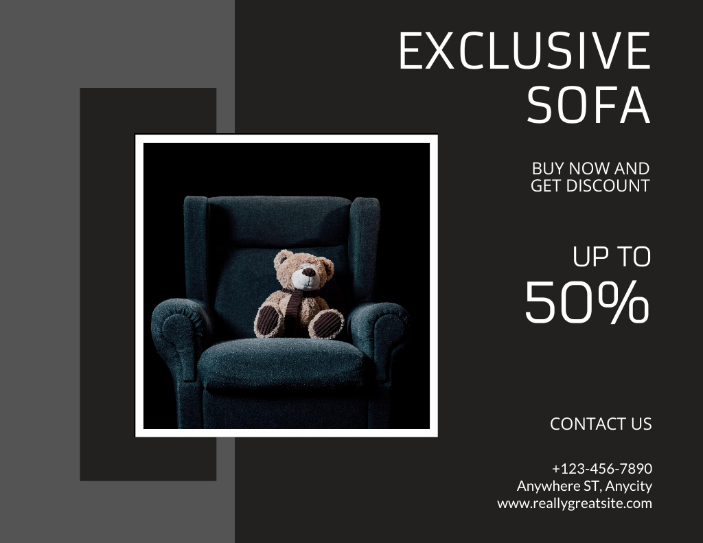 Platilla de diseño Furniture Ad with Cozy Armchair in Frame Flyer 8.5x11in Horizontal