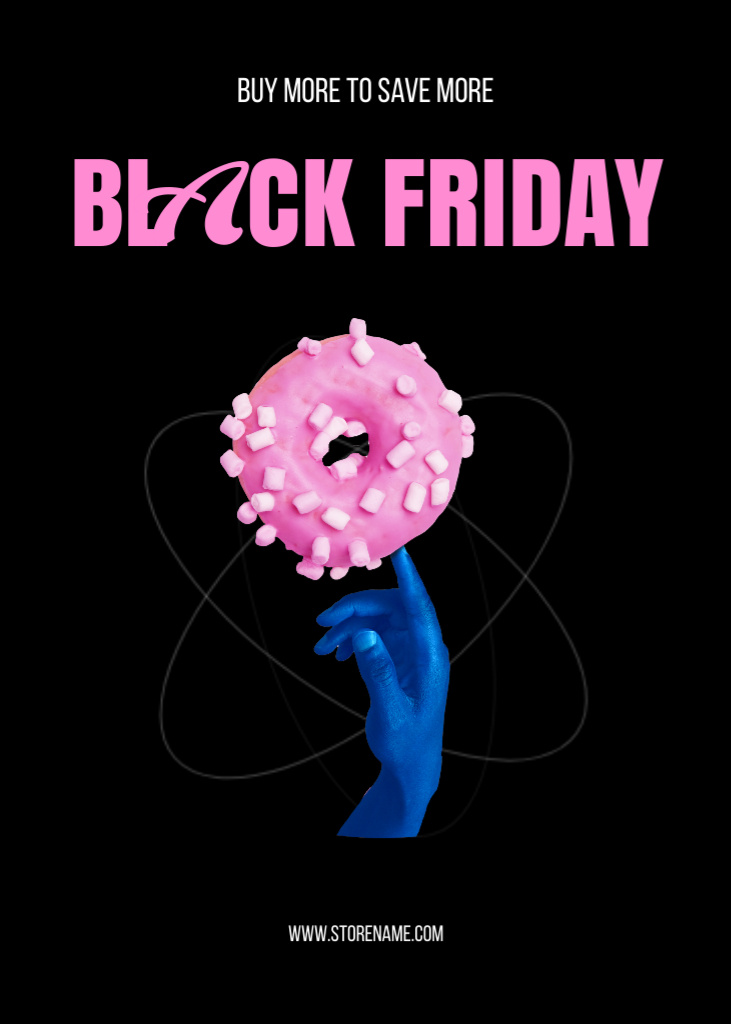 Szablon projektu Black Friday Holiday Sale with Donut in Glaze Postcard 5x7in Vertical