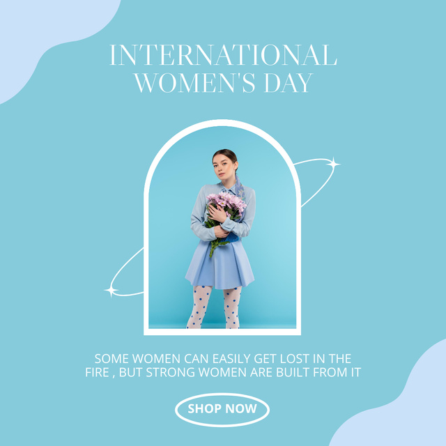 Woman in Blue Dress on International Women's Day Instagram Design Template