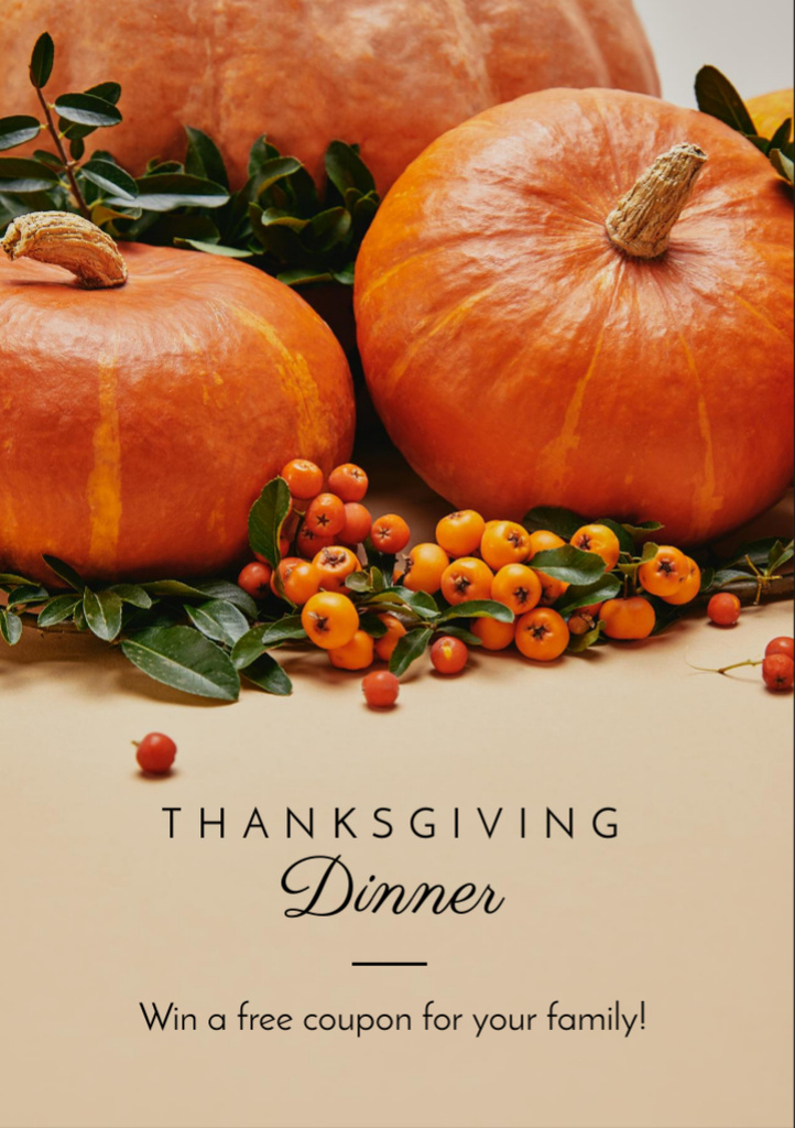 Thanksgiving Dinner with Pumpkins and Berries Flyer A7 Design Template