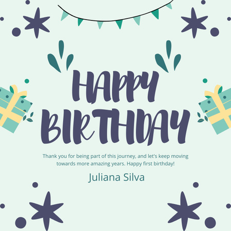 Boldog születésnapot lila csillagokkal LinkedIn post tervezősablon