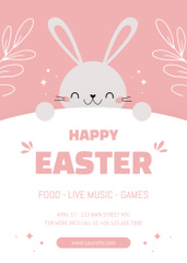 Easter Egg Hunt Announcement with Cute Bunny on Pink