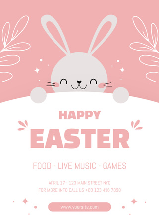 Easter Egg Hunt Announcement with Cute Bunny on Pink Flayer Design Template