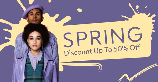 Fashion Spring Sale with Stylish Couple Facebook AD Design Template