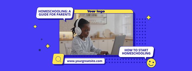 Home Education Ad with Pupil in Headphones Facebook Video cover Design Template