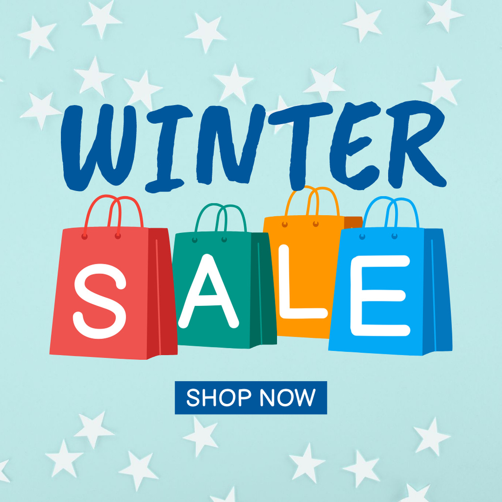 Ontwerpsjabloon van Instagram van Winter Sale Announcement with Shopping Bags