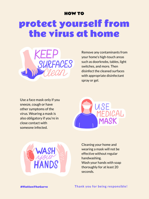 Plantilla de diseño de Protective Measures Instruction of Coronavirus Poster US 