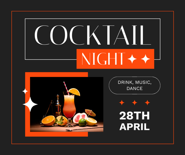 Announcement of Cocktail Night with Music and Dance Facebook tervezősablon