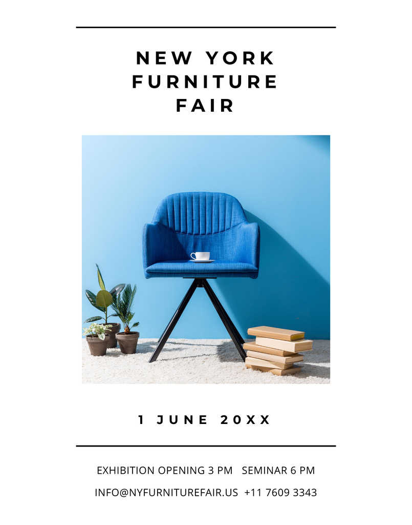 Furniture Fair Event Announcement with Blue Armchair Poster 22x28in – шаблон для дизайну