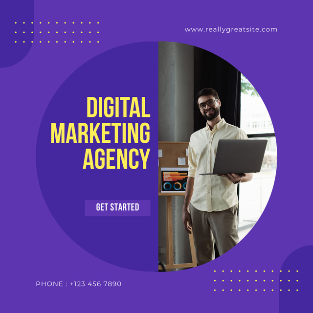 Designvorlage Digital Marketing Agency Ad with Asian Man für LinkedIn post