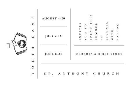 Modèle de visuel Camp de religion pour les jeunes de l'église St. Anthony - Postcard 4x6in