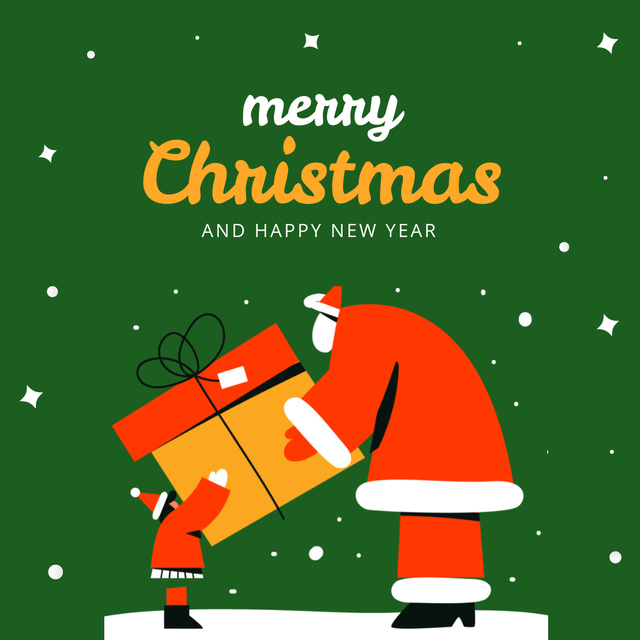 Inspirational Christmas Holiday Greeting with Santa Giving Present Instagram Design Template