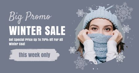 Christmas Fashion Sale with Beautiful Woman in Winter Clothes Facebook AD Design Template