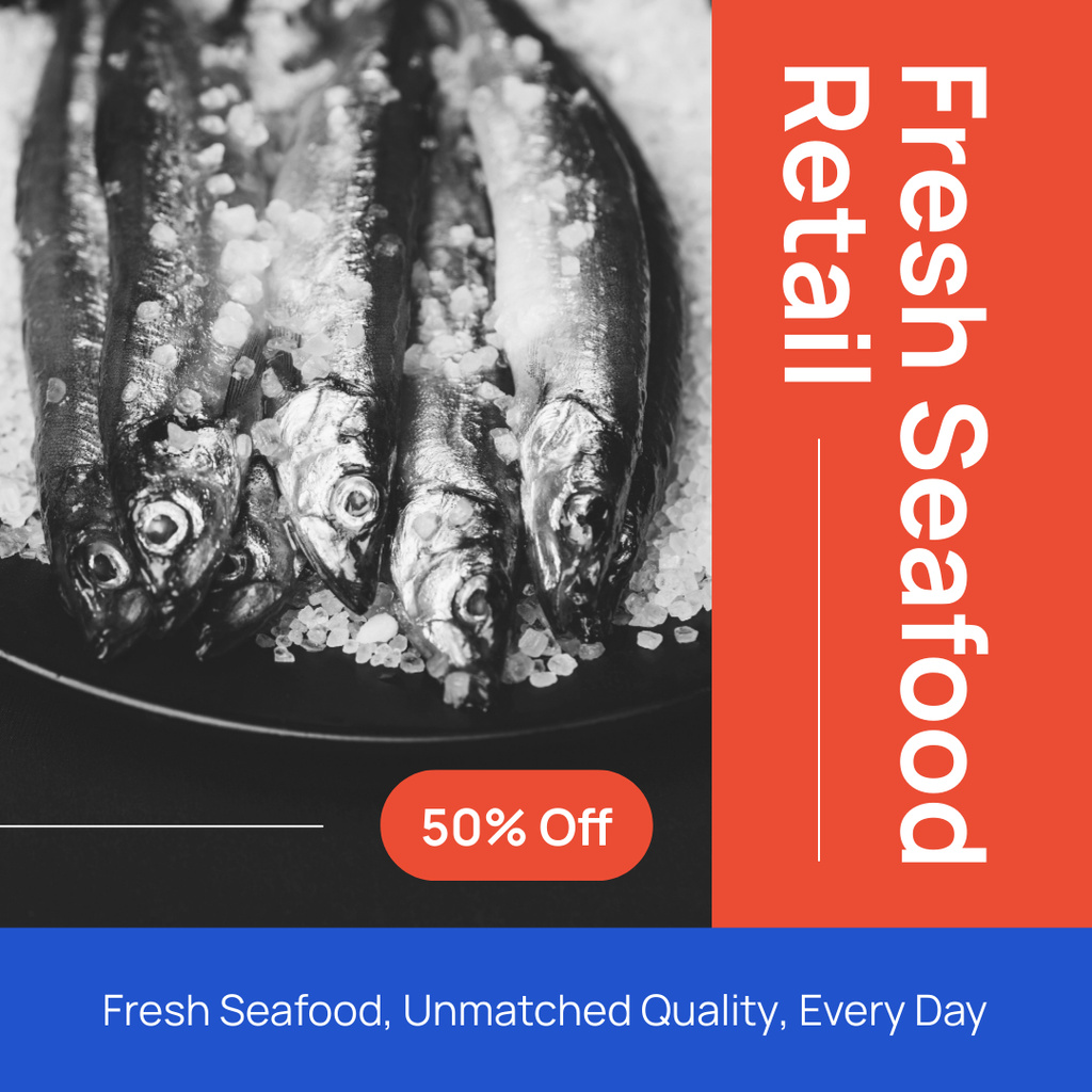 Ad of Fresh Seafood Retail with Discount Instagramデザインテンプレート