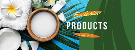 Ontwerpsjabloon van Facebook cover van Natural Products Offer with green leaves and Flower