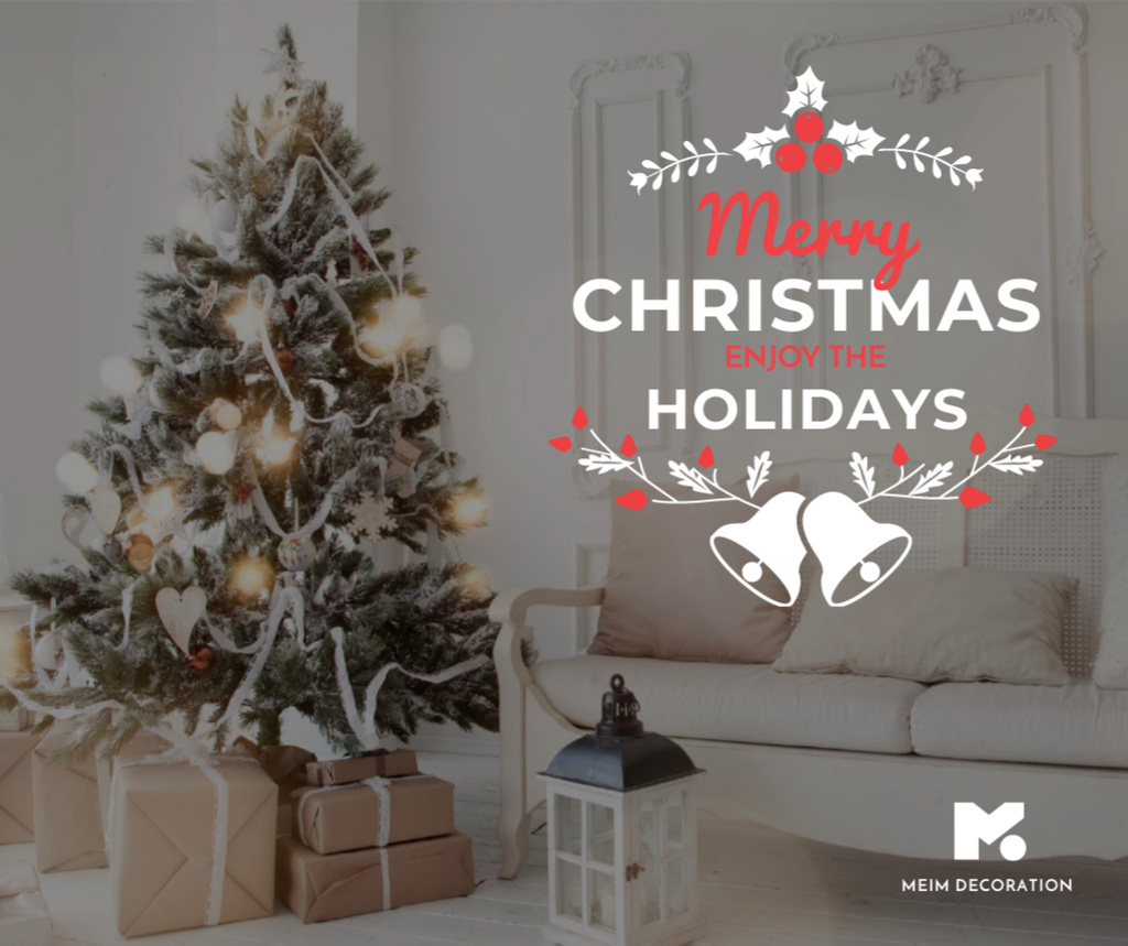 Merry Christmas tree and gifts at home Facebook Modelo de Design
