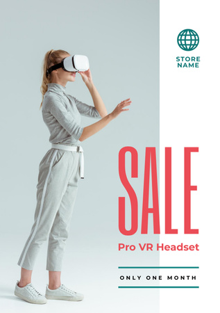 Gadgets Sale Woman Using VR Glasses Flyer A5 Design Template