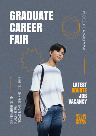 Diplomás karrierbörze bejelentése ázsiai férfival Poster tervezősablon