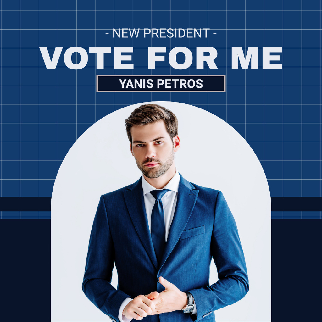 Young Candidate in Stylish Blue Suit Instagram AD Design Template