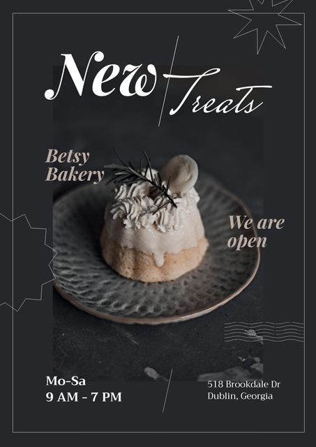 Cafe Opening Announcement with Yummy Cupcake Poster Design Template