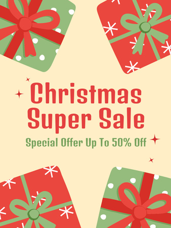 Christmas Gifts Super Sale on Red and Green Poster US Design Template