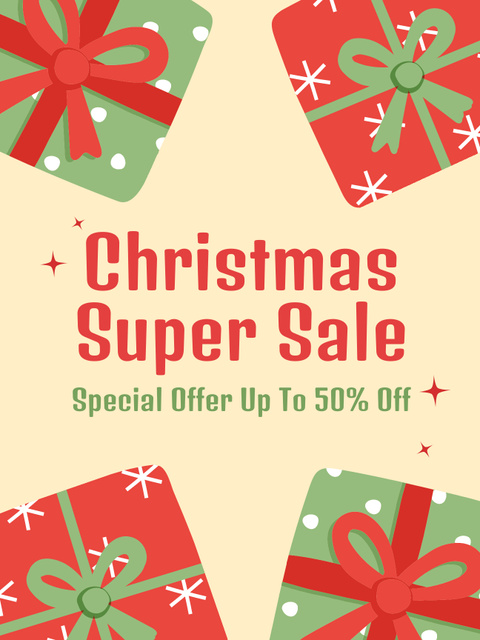 Christmas Gifts Super Sale on Red and Green Poster US Πρότυπο σχεδίασης