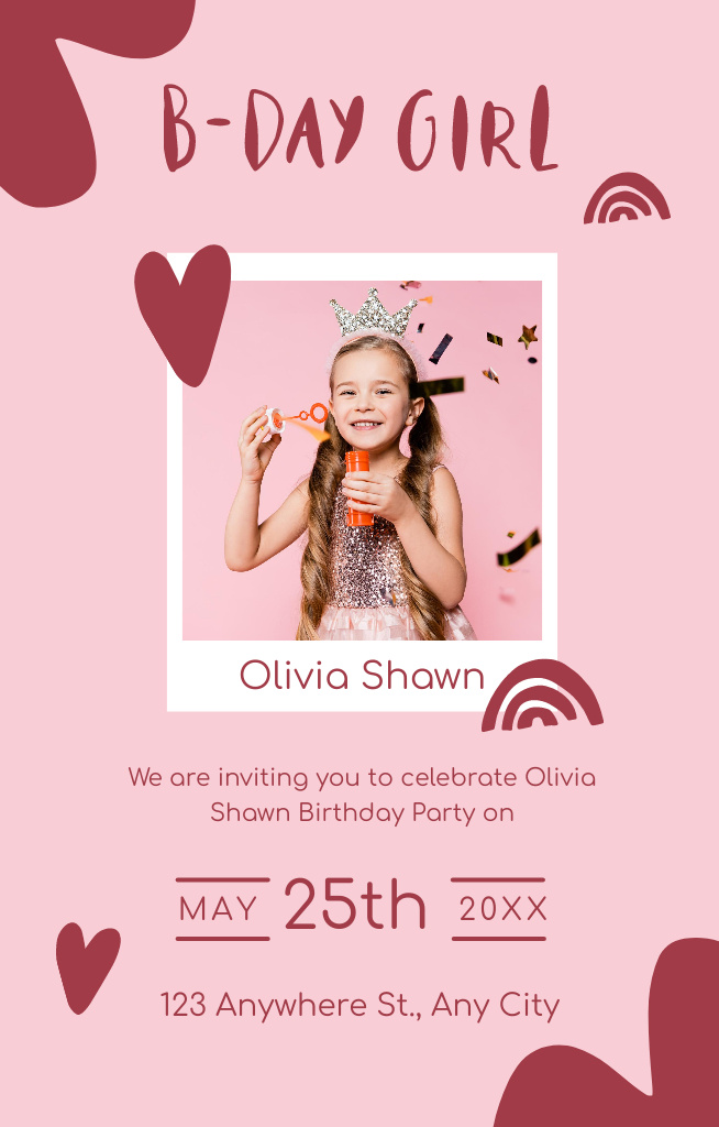 Little Birthday Girl's Birthday Invitation 4.6x7.2in – шаблон для дизайна