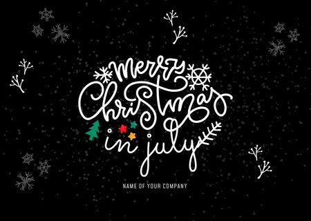 Реклама празднования Рождества в июле на черном Flyer A6 Horizontal – шаблон для дизайна