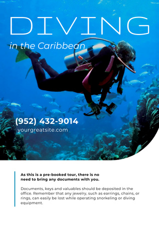 Scuba Diving Ad with Man floating near Reef Poster Design Template