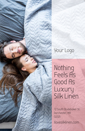 Plantilla de diseño de pareja descansando en la cama con sábanas de seda Invitation 5.5x8.5in 