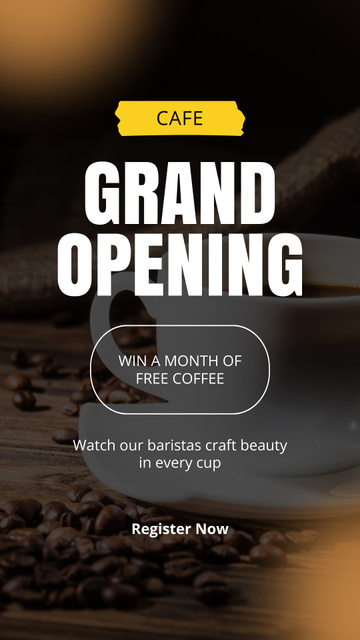Cafe Grand Opening Ad with Coffee Beans Instagram Story Modelo de Design