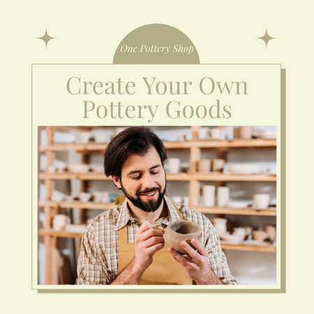Handmade Pottery Shop Ad with Man Creating Pottery Instagram Design Template
